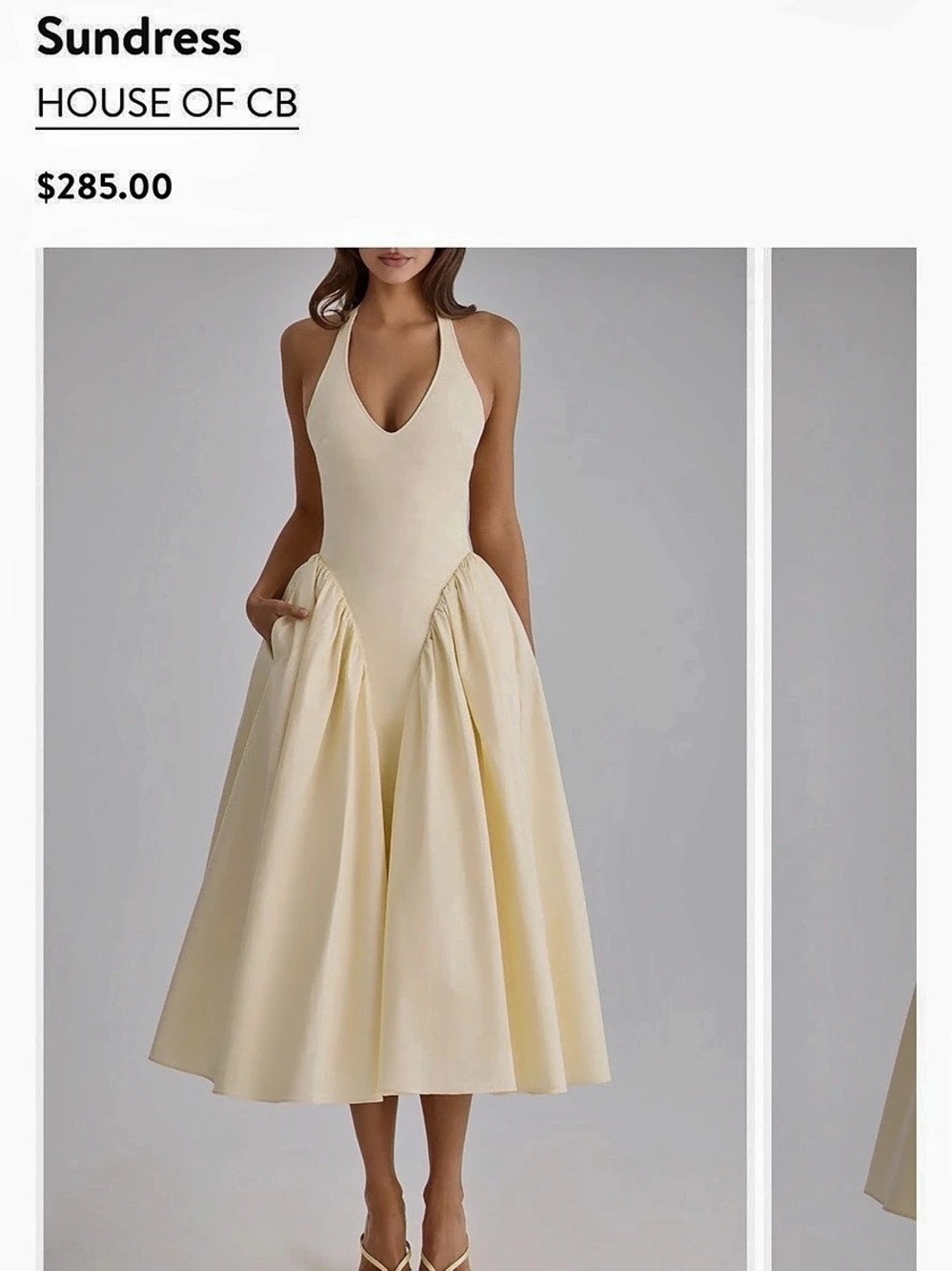 House of CB Marilyn Halter Cotton Blend Midi Sundress Halter Midi Dress in Lemon
